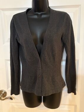 Women's Charcoal V-Neck Button Cardigan Sweater
